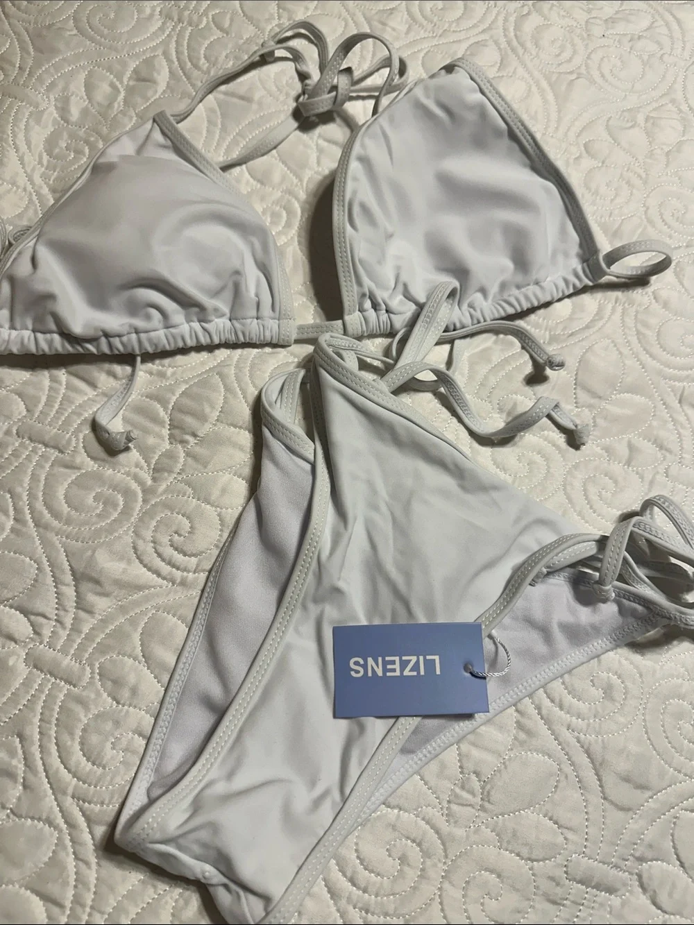 Tie-Side White Triangle Bikini Set - Women